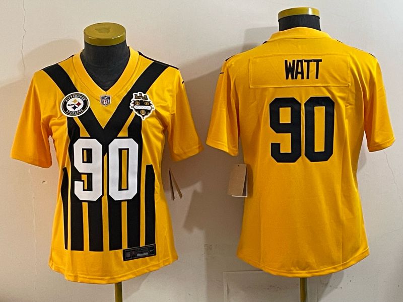 Women 2025 Nike Pittsburgh Steelers 90 Watt Yellow Limited NFL Jersey style 044